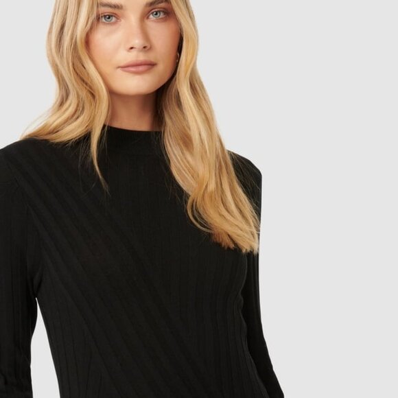 Y2K BANDOLINO Ribbed Cable Mock-neck Pullover Sweater Jumper Black L